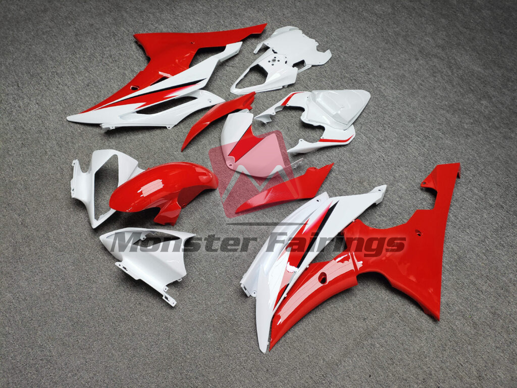 2008 - 2016 Yamaha R6 Gloss Red & White fairing set - ABS injection, custom painted by Monster Fairings