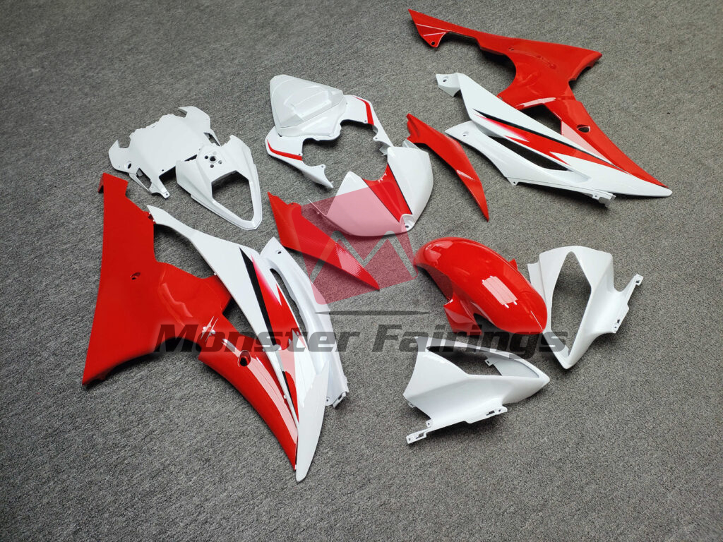 Yamaha R6 custom ABS fairings 2008 - 2016 in Gloss Red & White - durable replacement kit, Monster Fairings