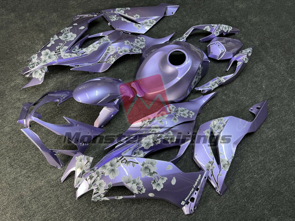 Kawasaki ZX6R custom ABS fairings 2019 - 2023 in Gloss Lilac White Cherry Blossom - durable replacement kit, Monster Fairings