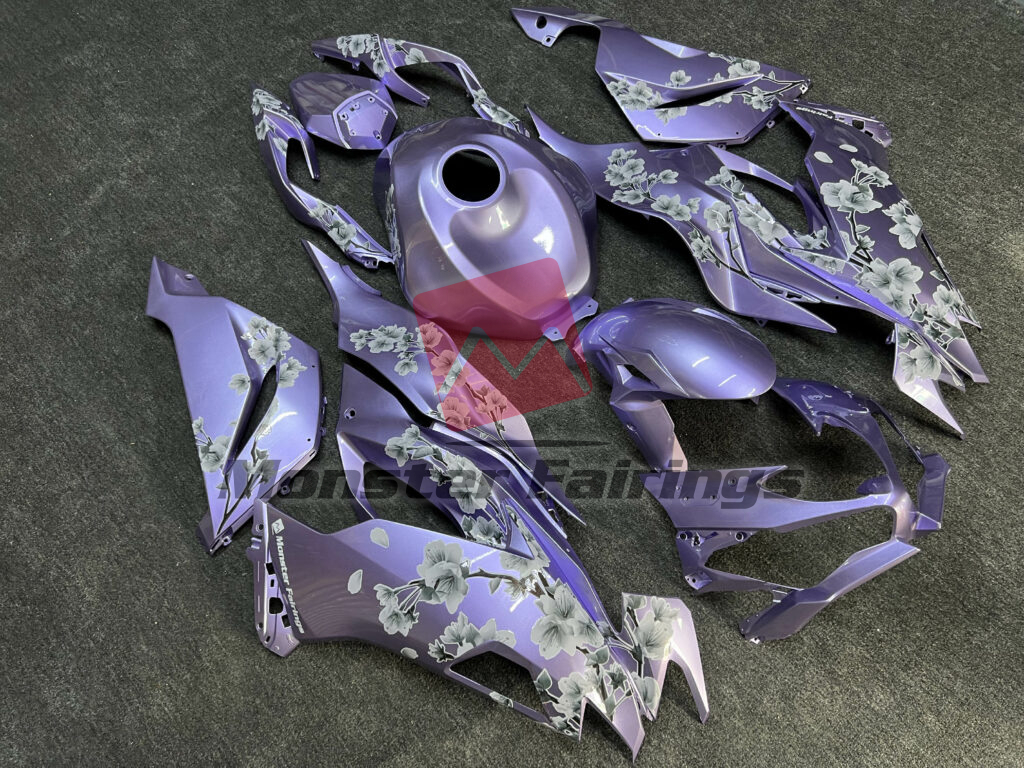 Gloss Lilac White Cherry Blossom ABS fairings for Kawasaki ZX6R 2019 - 2023 - premium OEM fit kit by Monster Fairings
