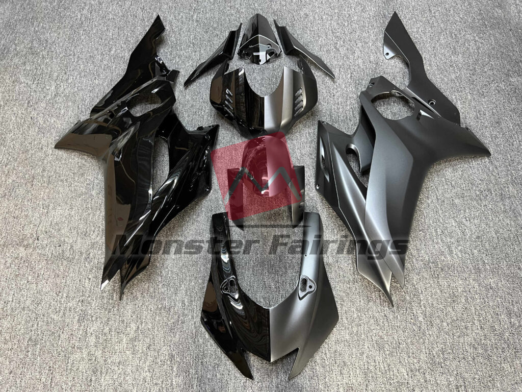 Yamaha R6 2017 - 2022 Gloss Black & Matte Dark Silver ABS fairings - custom motorcycle bodywork kit by Monster Fairings