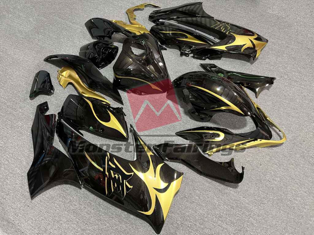 Suzuki GSXR 1300 custom ABS fairings 2021 - 2025 in Gloss Carbon Fiber Style Gold - durable replacement kit, Monster Fairings