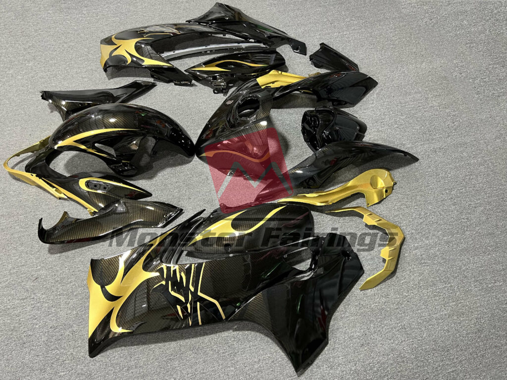 2021 - 2025 Suzuki GSXR 1300 Gloss Carbon Fiber Style Gold fairing set - ABS injection, custom painted by Monster Fairings