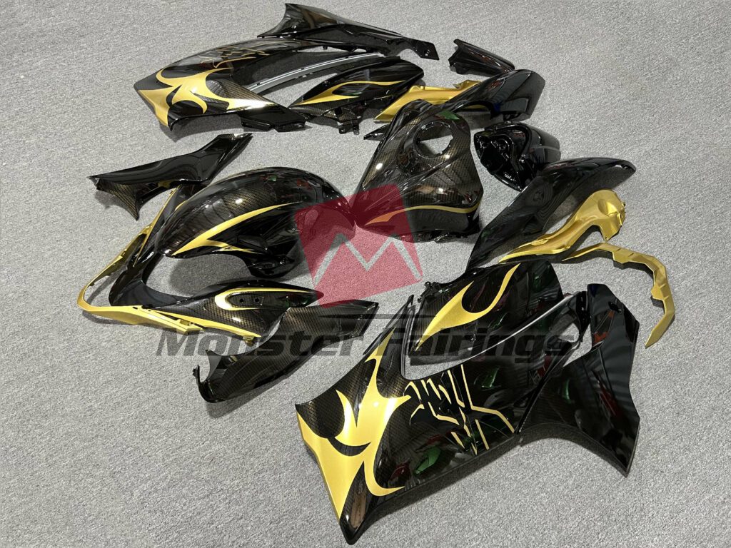 Gloss Carbon Fiber Style Gold ABS fairings for Suzuki GSXR 1300 2021 - 2025 - premium OEM fit kit by Monster Fairings