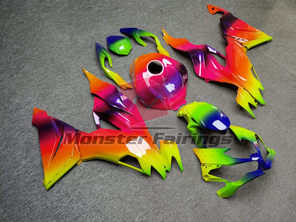 2019 - 2023 Kawasaki ZX6R Gloss Rainbow fairing set - ABS injection, custom painted by Monster Fairings