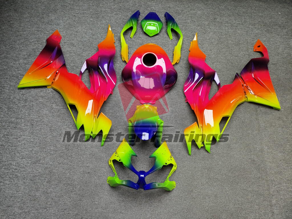 Kawasaki ZX6R 2019 - 2023 Gloss Rainbow ABS fairings - custom motorcycle bodywork kit by Monster Fairings