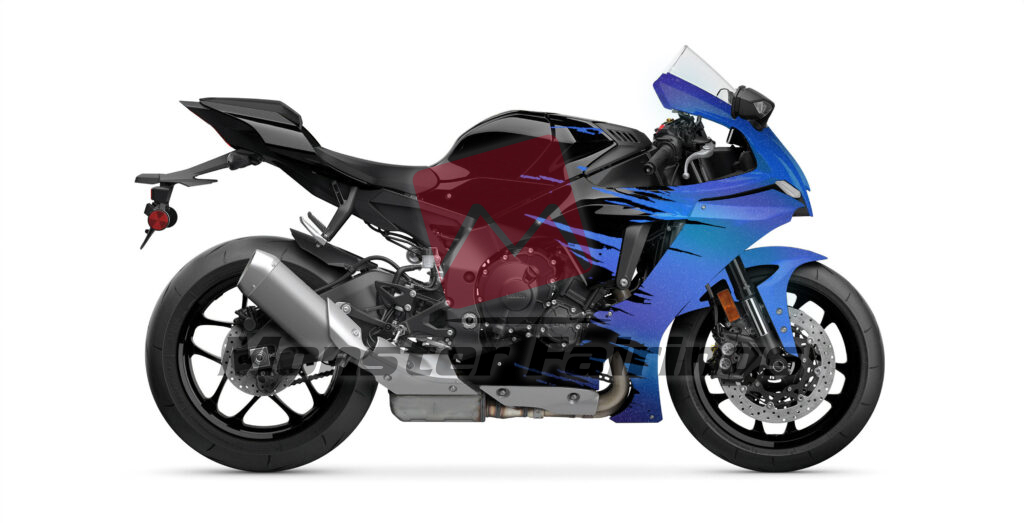 Matte Black with Gloss Blue & Purple Iridescent Splash ABS fairings for Yamaha R1 2020 - 2025 - premium OEM fit kit by Monster Fairings