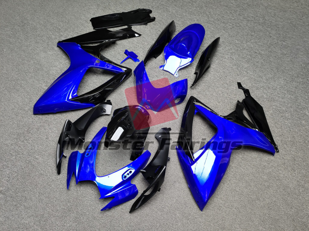 2006 - 2007 Suzuki GSXR 600 - 750 Gloss Black & Blue fairing set - ABS injection, custom painted by Monster Fairings