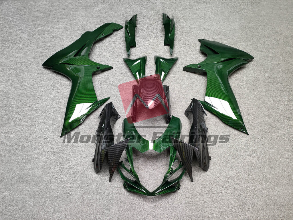Suzuki GSXR 600 - 750 2011 - 2025 Gloss Green & Black Carbon Fiber Style ABS fairings - custom motorcycle bodywork kit by Monster Fairings