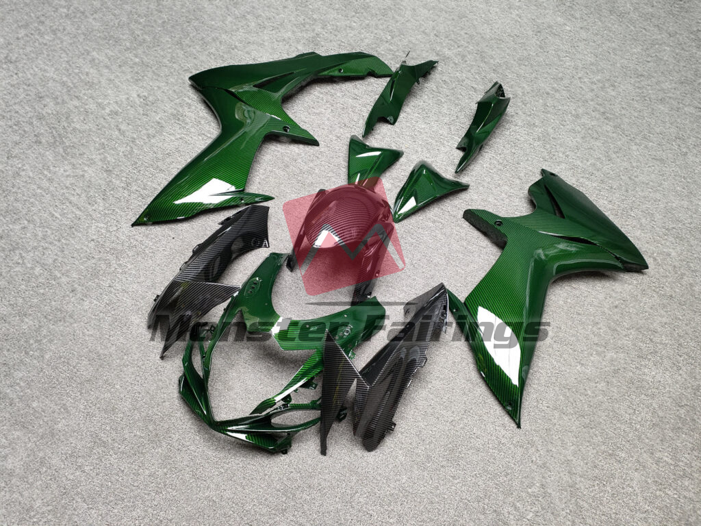 Gloss Green & Black Carbon Fiber Style ABS fairings for Suzuki GSXR 600 - 750 2011 - 2025 - premium OEM fit kit by Monster Fairings