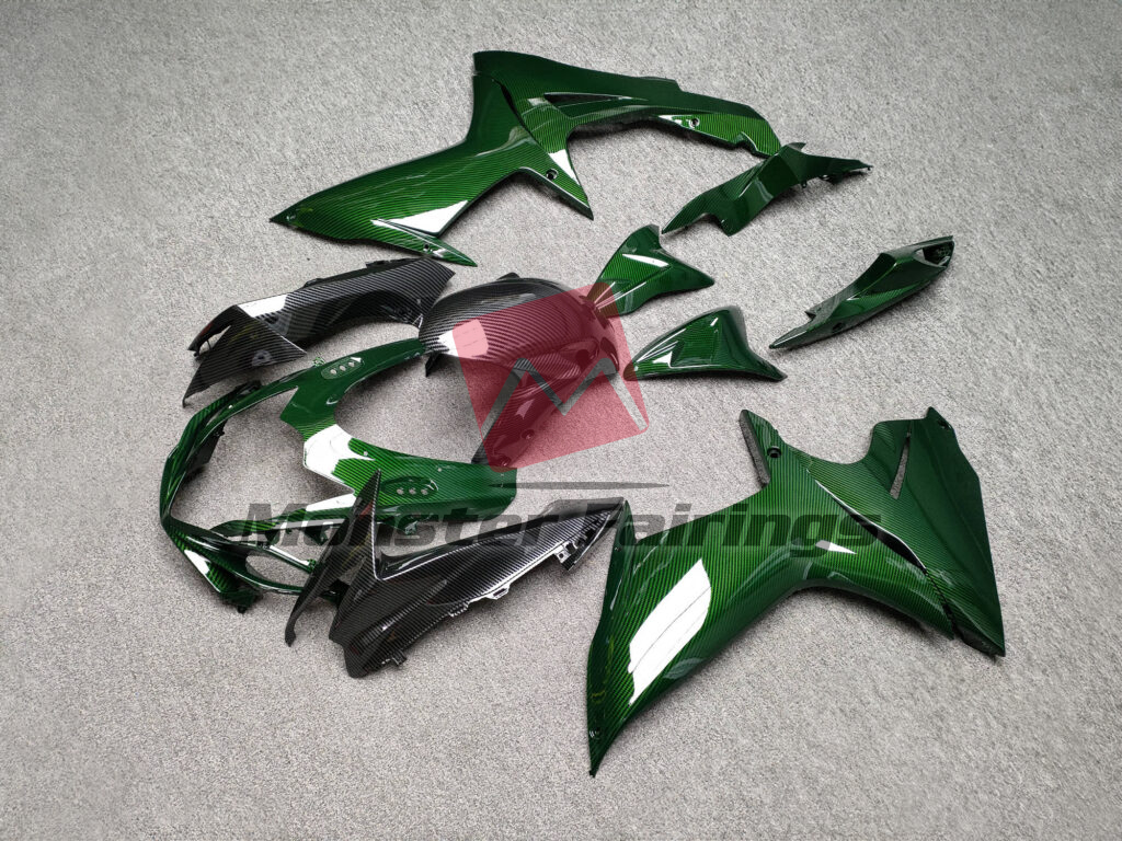 2011 - 2025 Suzuki GSXR 600 - 750 Gloss Green & Black Carbon Fiber Style fairing set - ABS injection, custom painted by Monster Fairings
