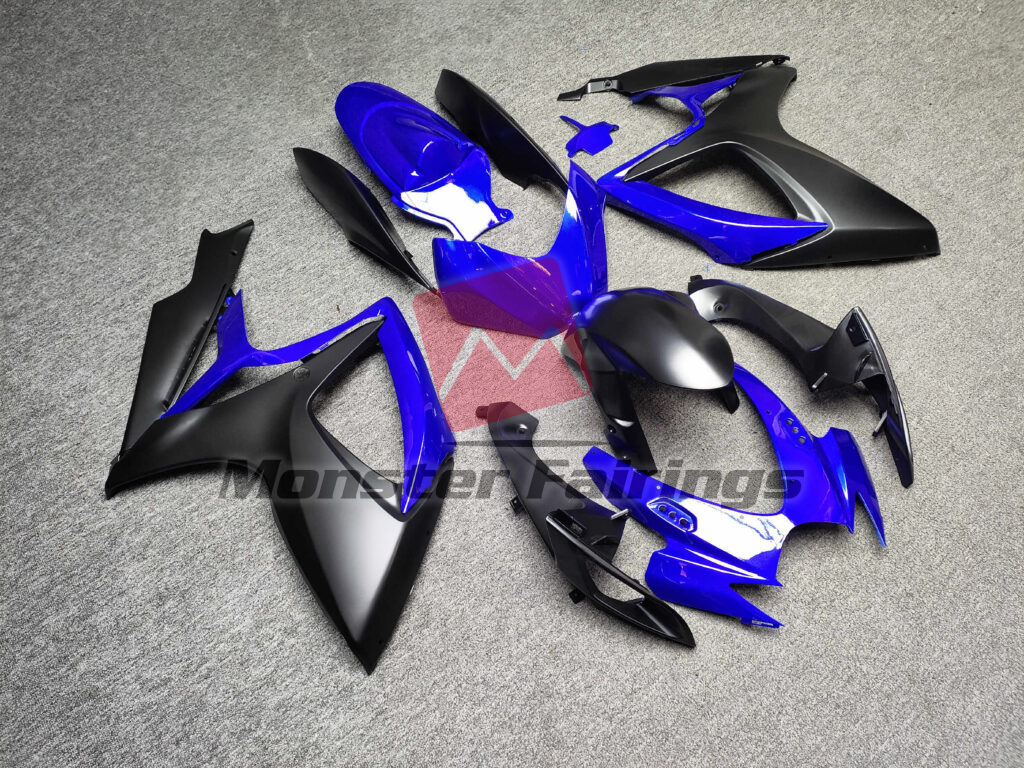Suzuki GSXR 600 - 750 custom ABS fairings 2006 - 2007 in Gloss Blue & Matte Black - durable replacement kit, Monster Fairings