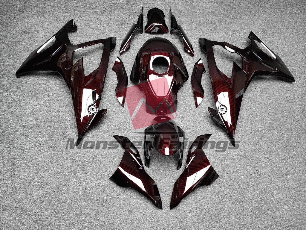 BMW S1000RR 2019 - 2022 Gloss Red Carbon Fiber Style ABS fairings - custom motorcycle bodywork kit by Monster Fairings