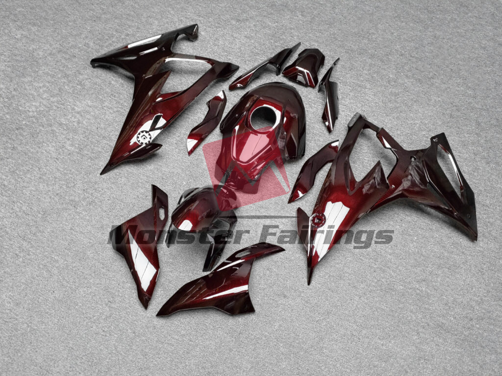 2019 - 2022 BMW S1000RR Gloss Red Carbon Fiber Style fairing set - ABS injection, custom painted by Monster Fairings