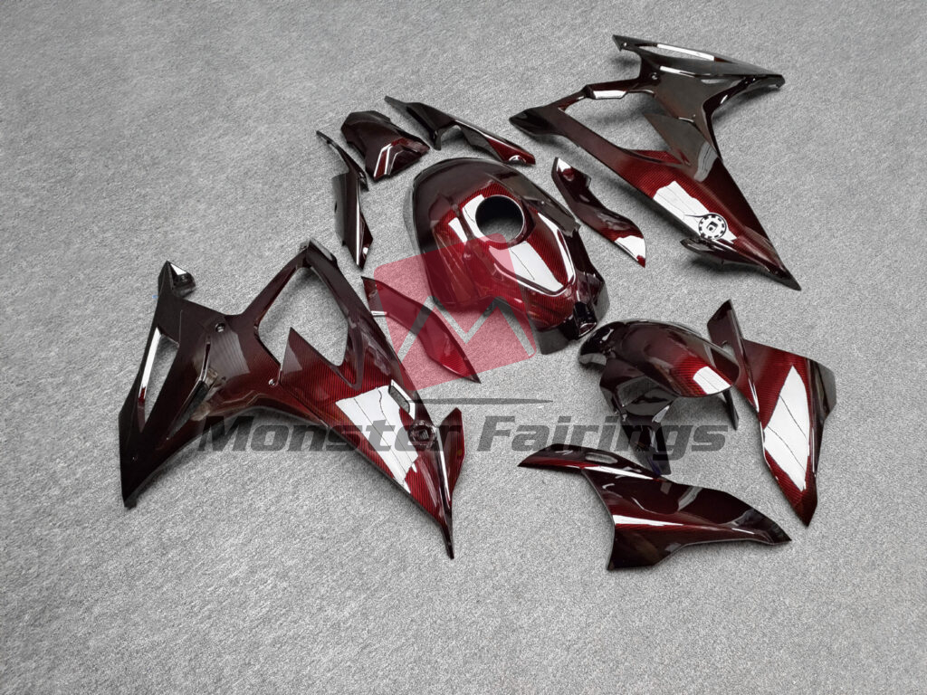 Gloss Red Carbon Fiber Style ABS fairings for BMW S1000RR 2019 - 2022 - premium OEM fit kit by Monster Fairings