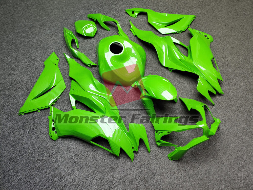 2019 - 2023 Kawasaki ZX6R Gloss Light Green Carbon Fiber Style fairing set - ABS injection, custom painted by Monster Fairings