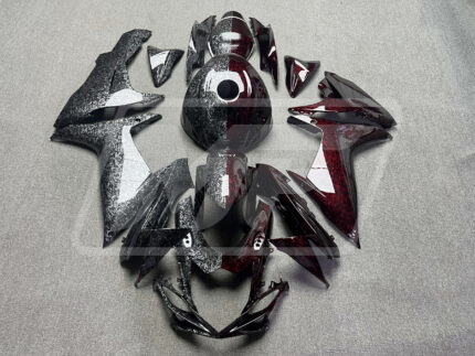 (IN STOCK) Suzuki GSXR 600-750 2011-2026 Gloss Black & Red Forged Carbon Fiber Style Split ABS Fairings | Monster Fairings