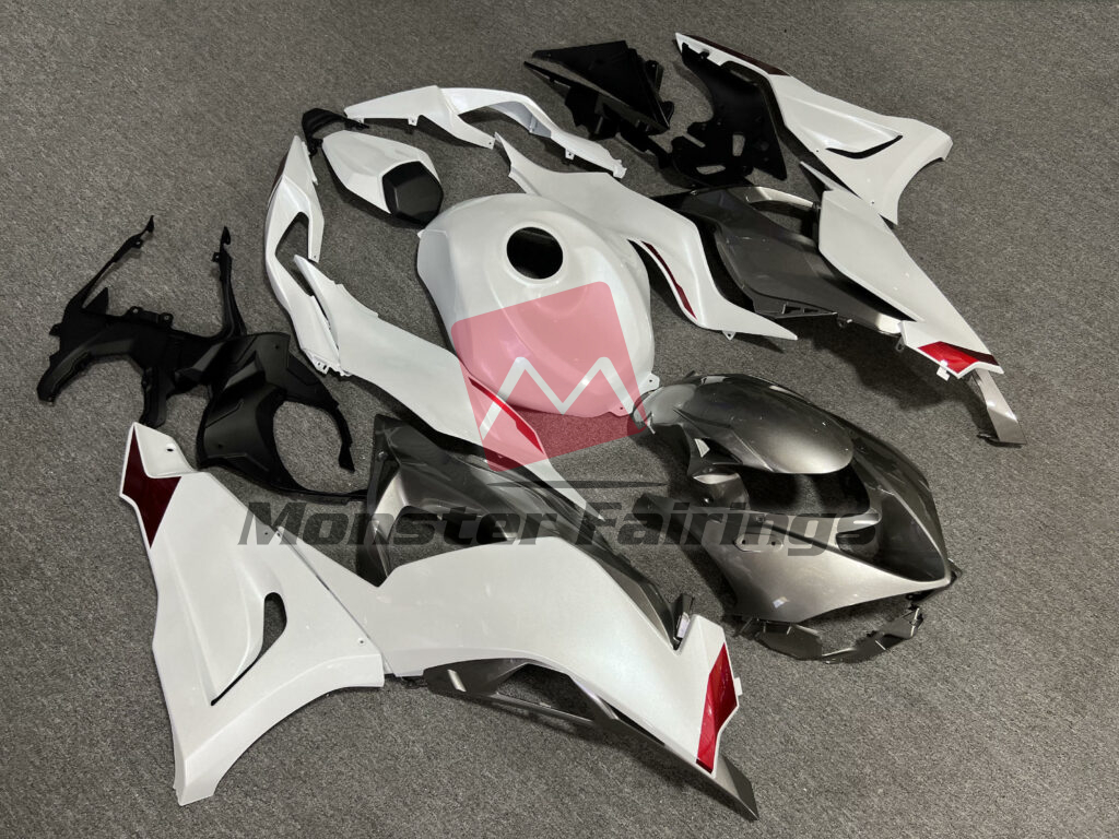 Pearl White & Gloss Gray With Red ABS fairings for Kawasaki ZX6R 2024 - 2025 - premium OEM fit kit by Monster Fairings