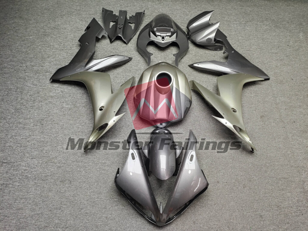 Yamaha R1 2004 - 2006 Gloss Dark Gray & Silver ABS fairings - custom motorcycle bodywork kit by Monster Fairings
