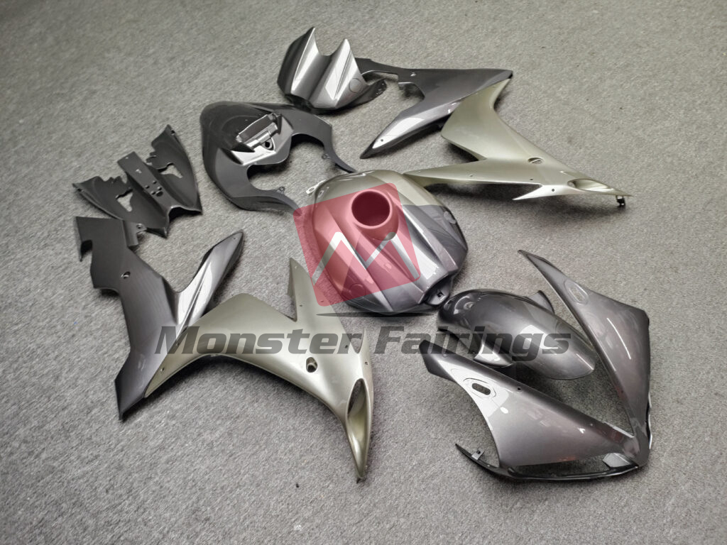 Yamaha R1 custom ABS fairings 2004 - 2006 in Gloss Dark Gray & Silver - durable replacement kit, Monster Fairings
