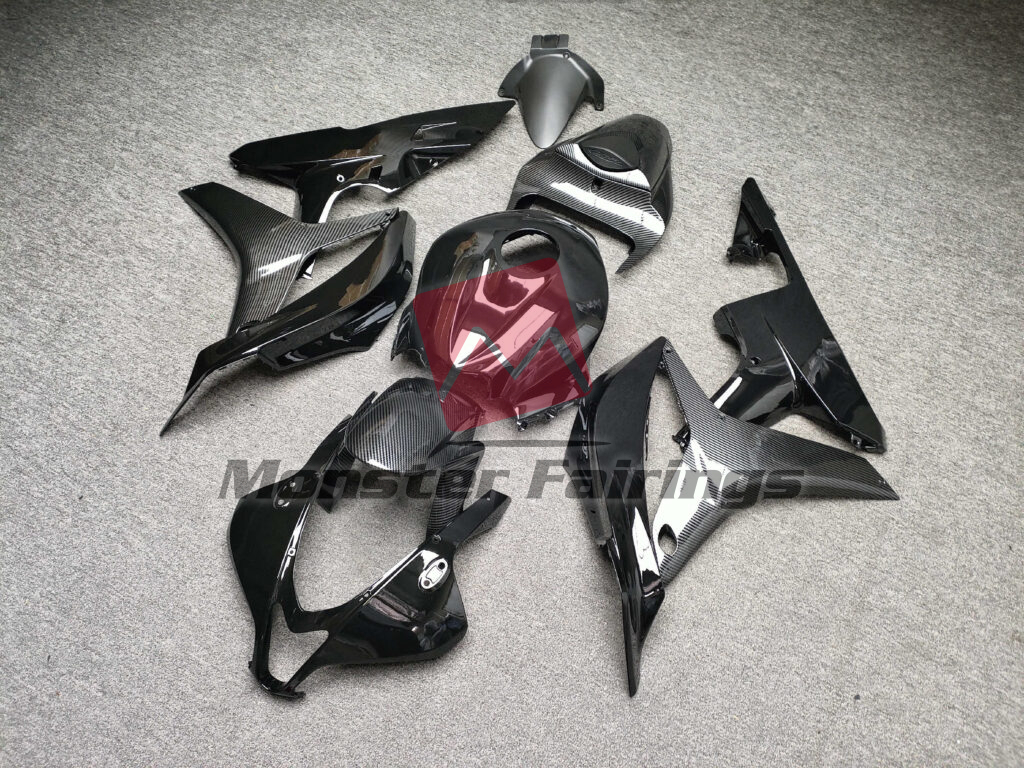 Gloss Carbon Fiber Style With Black ABS fairings for Honda CBR600RR 2007 - 2008 - premium OEM fit kit by Monster Fairings