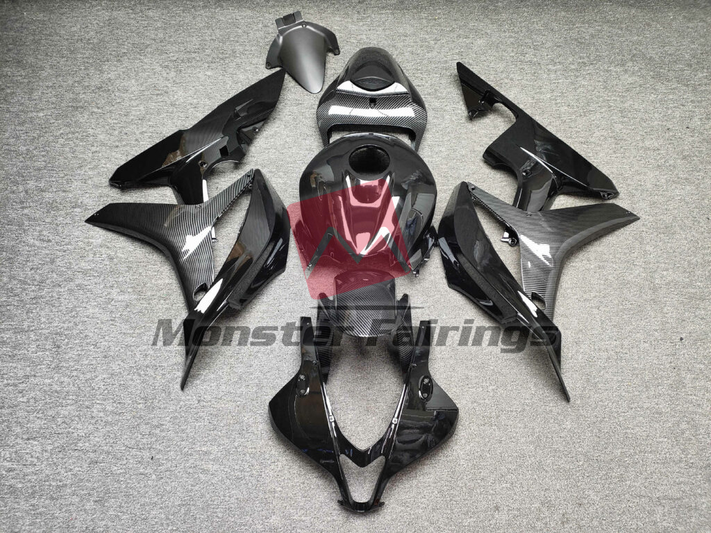 Honda CBR600RR 2007 - 2008 Gloss Carbon Fiber Style With Black ABS fairings - custom motorcycle bodywork kit by Monster Fairings