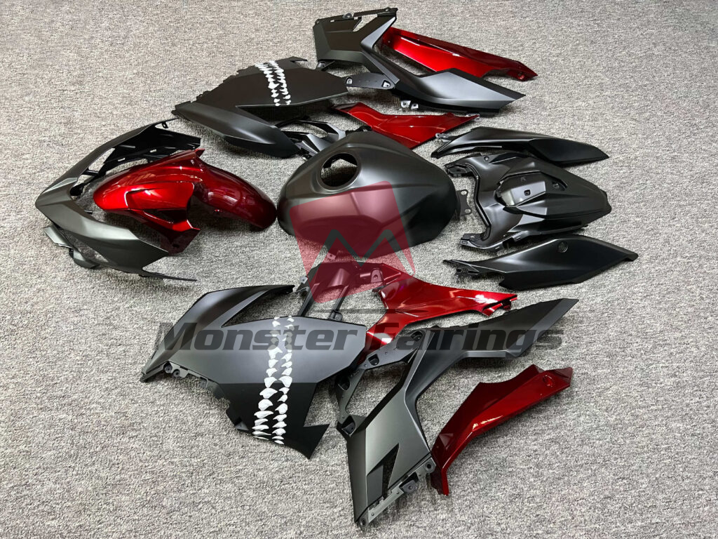 Monster Fairings ABS fairing kit for Kawasaki Ninja 400 2018 - 2024 - Gloss Deep Red & Matte Black, precise OEM fit