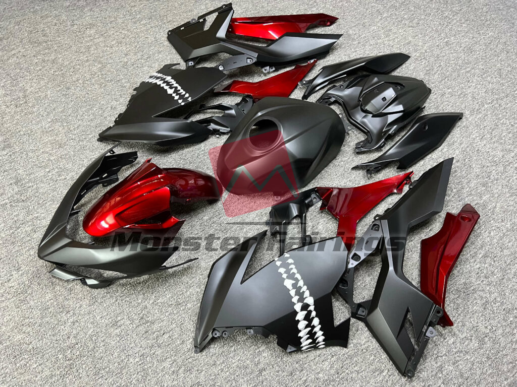 2018 - 2024 Kawasaki Ninja 400 Gloss Deep Red & Matte Black fairing set - ABS injection, custom painted by Monster Fairings