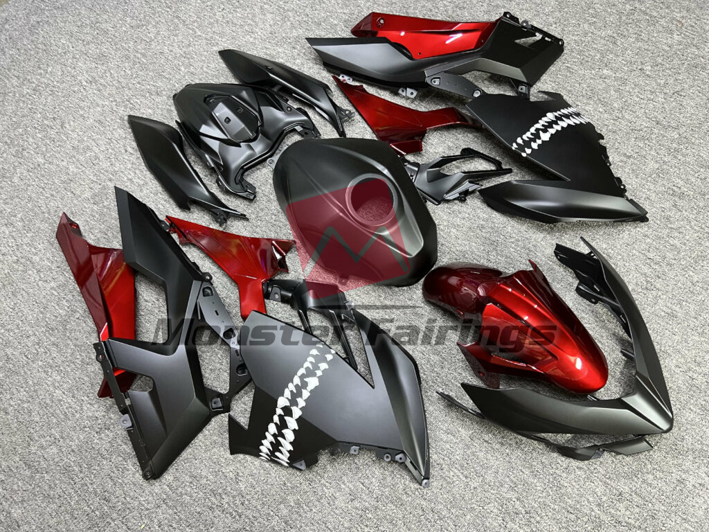 Kawasaki Ninja 400 custom ABS fairings 2018 - 2024 in Gloss Deep Red & Matte Black - durable replacement kit, Monster Fairings