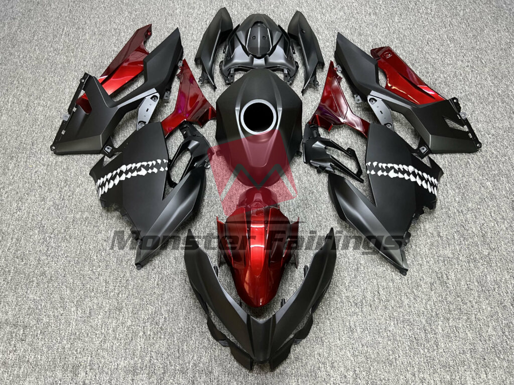 Kawasaki Ninja 400 2018 - 2024 Gloss Deep Red & Matte Black ABS fairings - custom motorcycle bodywork kit by Monster Fairings