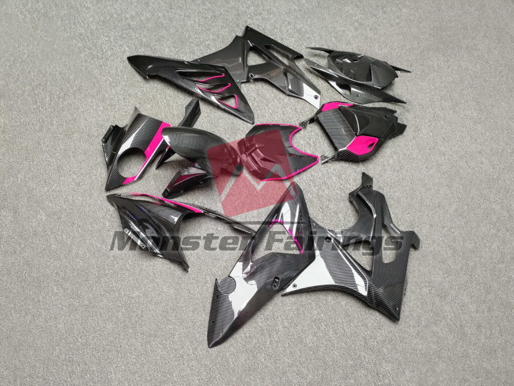 BMW S1000RR custom ABS fairings 2009 - 2014 in Gloss Carbon Fiber Style With Pink - durable replacement kit, Monster Fairings