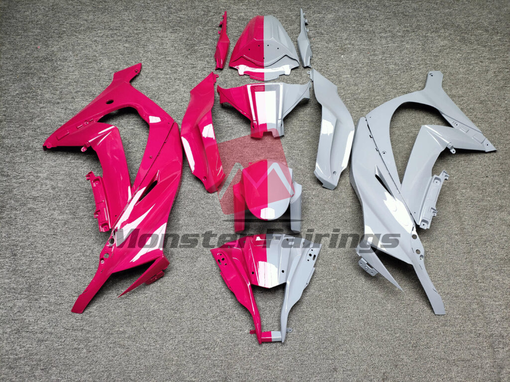 Kawasaki ZX10R 2011 - 2015 Gloss Nardo Gray & Pink Split ABS fairings - custom motorcycle bodywork kit by Monster Fairings
