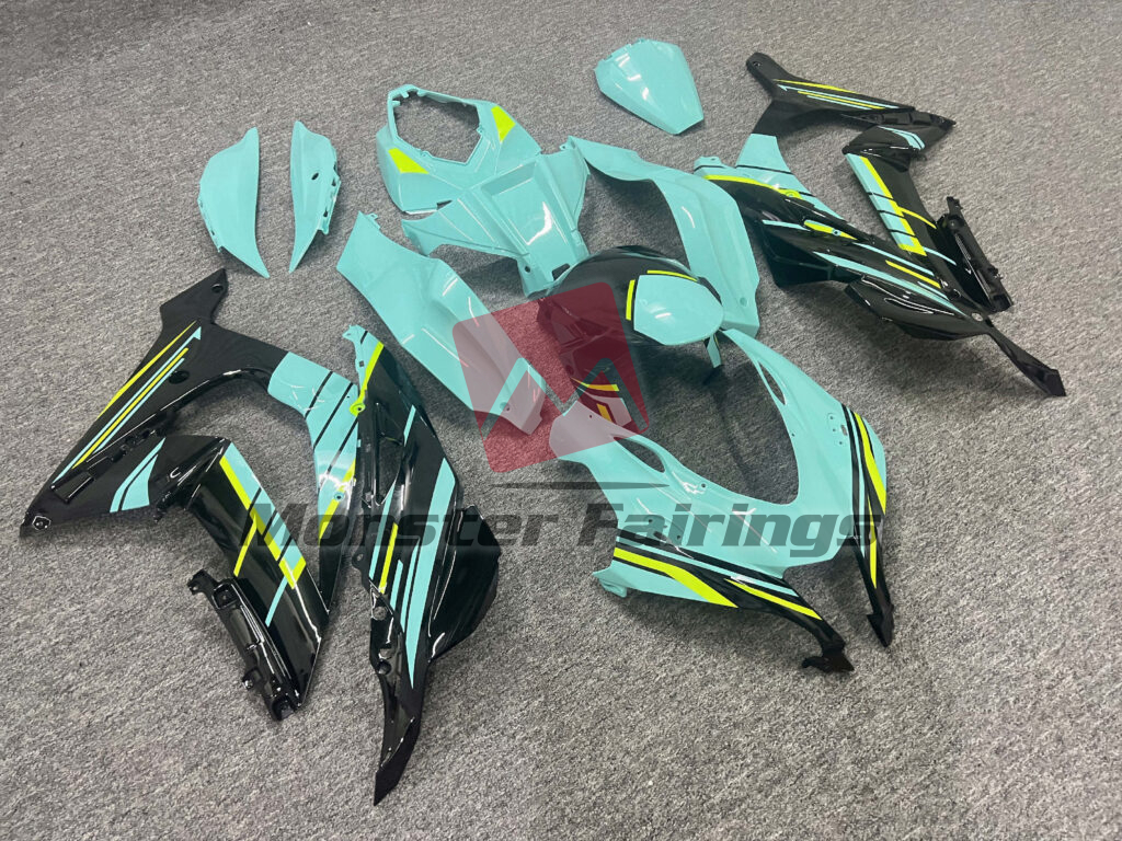 Gloss Light Teal & Black With High Vis Yellow ABS fairings for Kawasaki ZX10R 2016 - 2020 - premium OEM fit kit by Monster Fairings