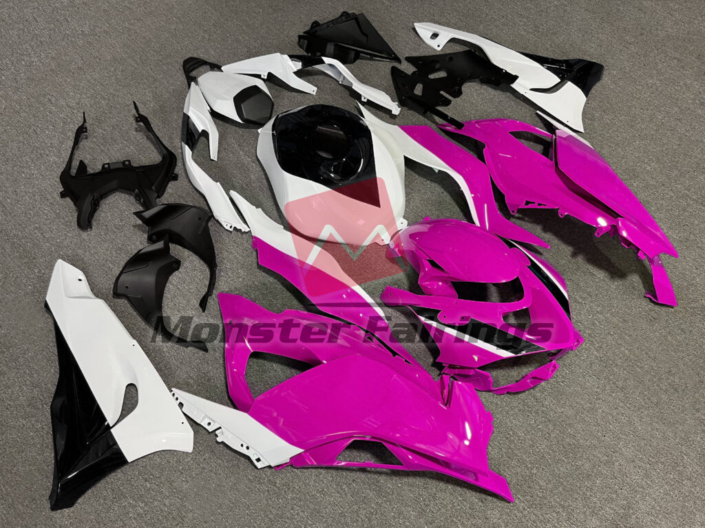 2024 - 2025 Kawasaki ZX6R Gloss Pink & White with Black fairing set - ABS injection, custom painted by Monster Fairings