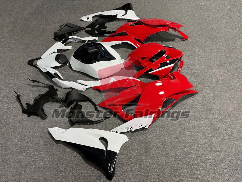 Kawasaki ZX6R custom ABS fairings 2024 - 2025 in Gloss Red & White with Black - durable replacement kit, Monster Fairings