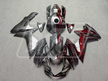 Suzuki GSXR 600-750 2011-2025 Gloss Black & Red Forged Carbon Fiber Style Split ABS Fairings | Monster Fairings