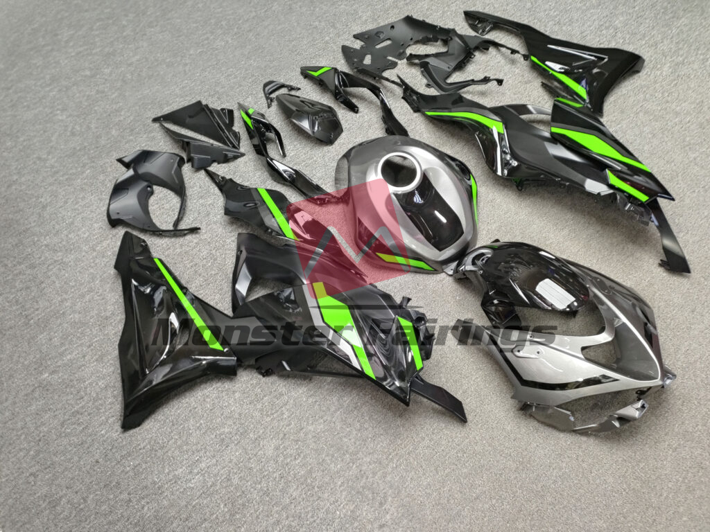 Gloss Black & Gray with Green ABS fairings for Kawasaki ZX6R 2024 - 2025 - premium OEM fit kit by Monster Fairings