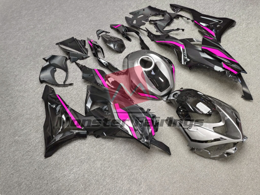 Gloss Black & Gray with Pink ABS fairings for Kawasaki ZX6R 2024 - 2025 - premium OEM fit kit by Monster Fairings