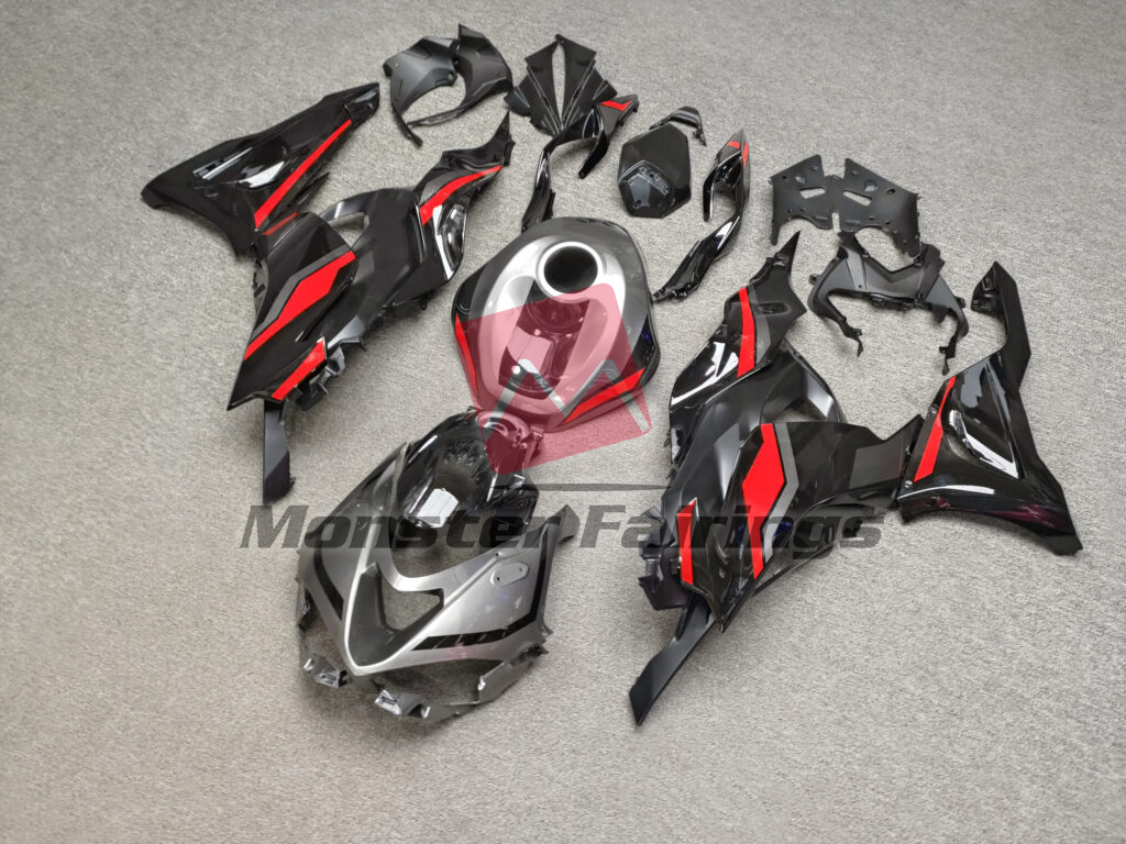 Kawasaki ZX6R 2024 - 2025 ABS fairings, Gloss Black & Gray with Red - high - quality motorcycle kit by Monster Fairings