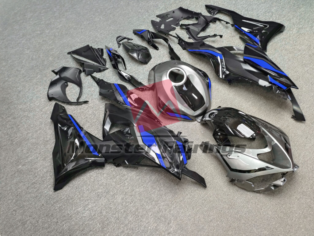 Gloss Black & Gray with Blue ABS fairings for Kawasaki ZX6R 2024 - 2025 - premium OEM fit kit by Monster Fairings