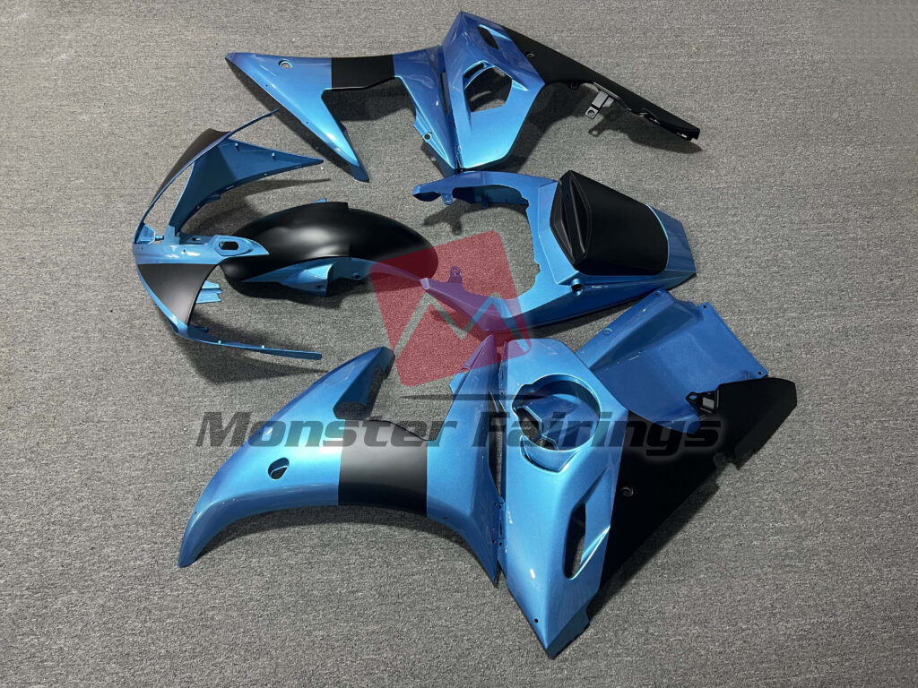 2003 - 2004 Yamaha R6 Gloss Electric Blue & Matte Black fairing set - ABS injection, custom painted by Monster Fairings