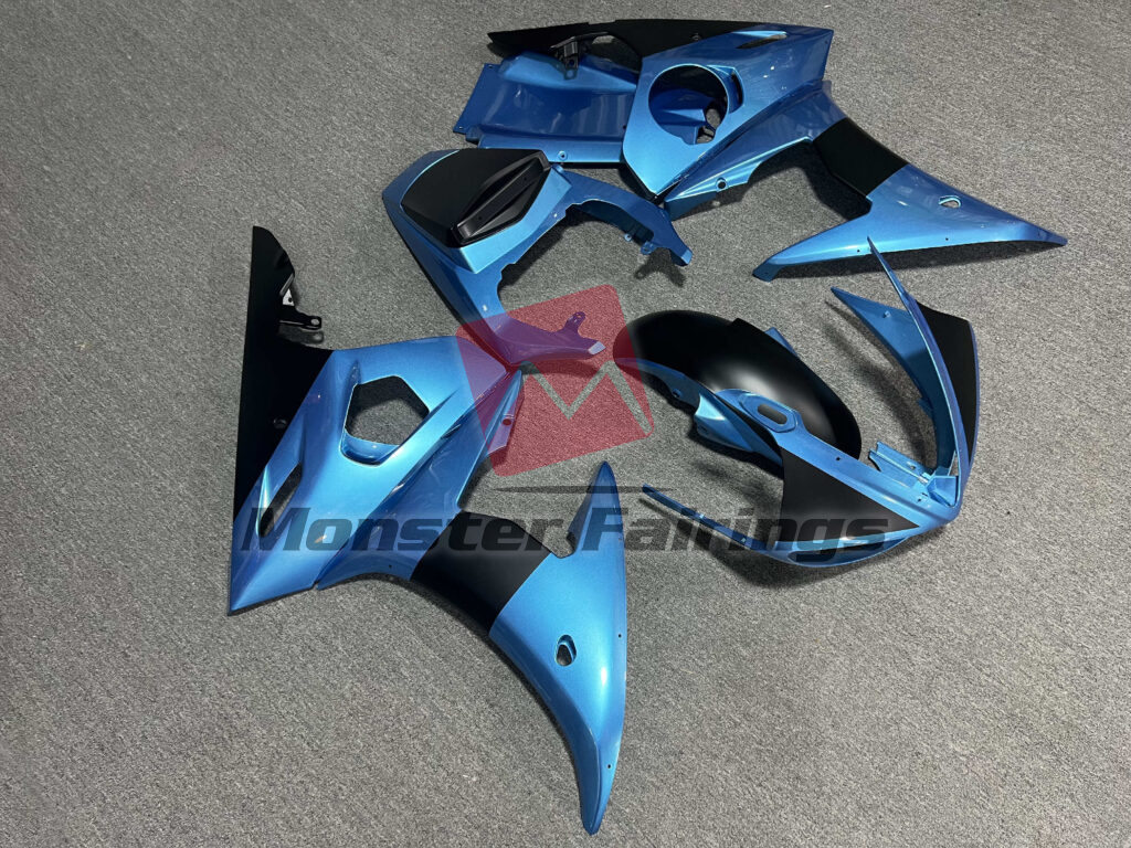 Yamaha R6 custom ABS fairings 2003 - 2004 in Gloss Electric Blue & Matte Black - durable replacement kit, Monster Fairings
