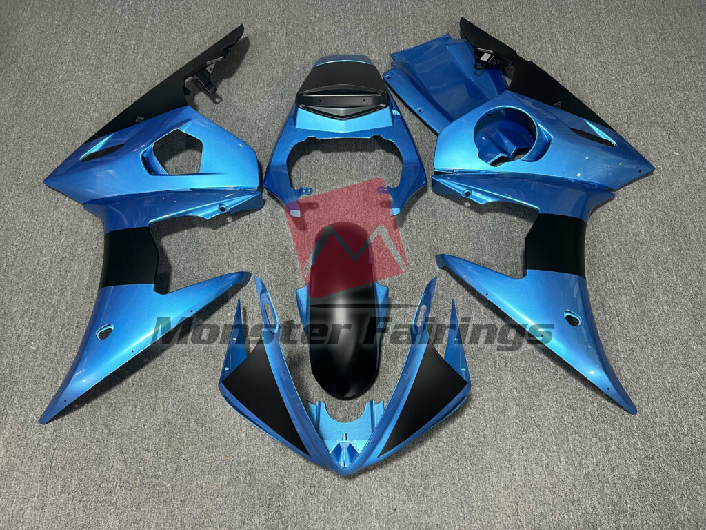 Yamaha R6 2003 - 2004 Gloss Electric Blue & Matte Black ABS fairings - custom motorcycle bodywork kit by Monster Fairings