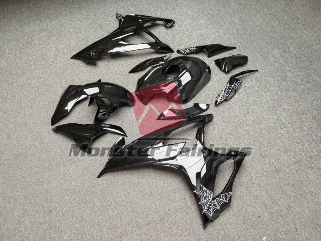 Monster Fairings ABS fairing kit for BMW S1000RR 2019 - 2022 - Gloss Black With White Spider Web, precise OEM fit