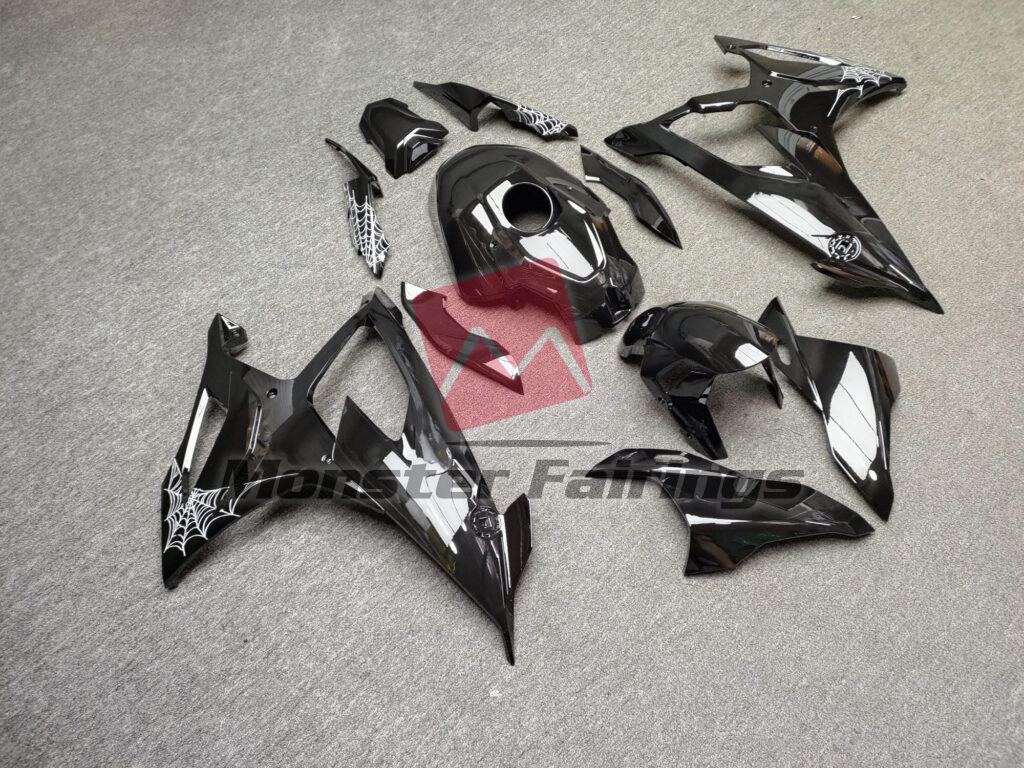 BMW S1000RR custom ABS fairings 2019 - 2022 in Gloss Black With White Spider Web - durable replacement kit, Monster Fairings