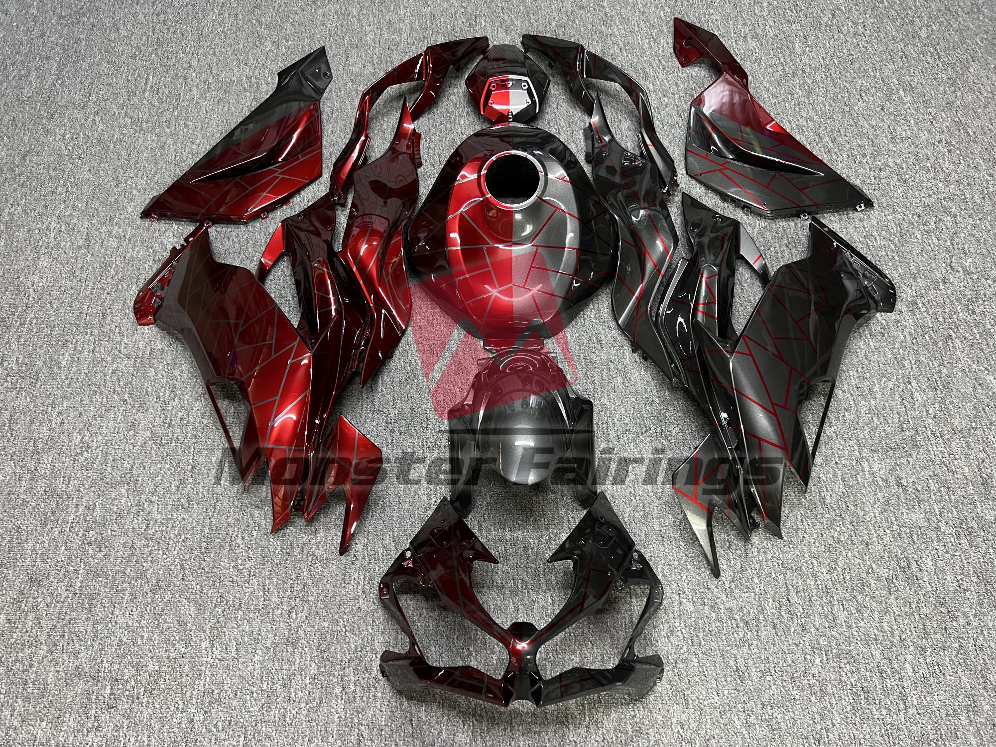 Gloss Metallic Gray & Crimson Red Split - ZX6R 19-23