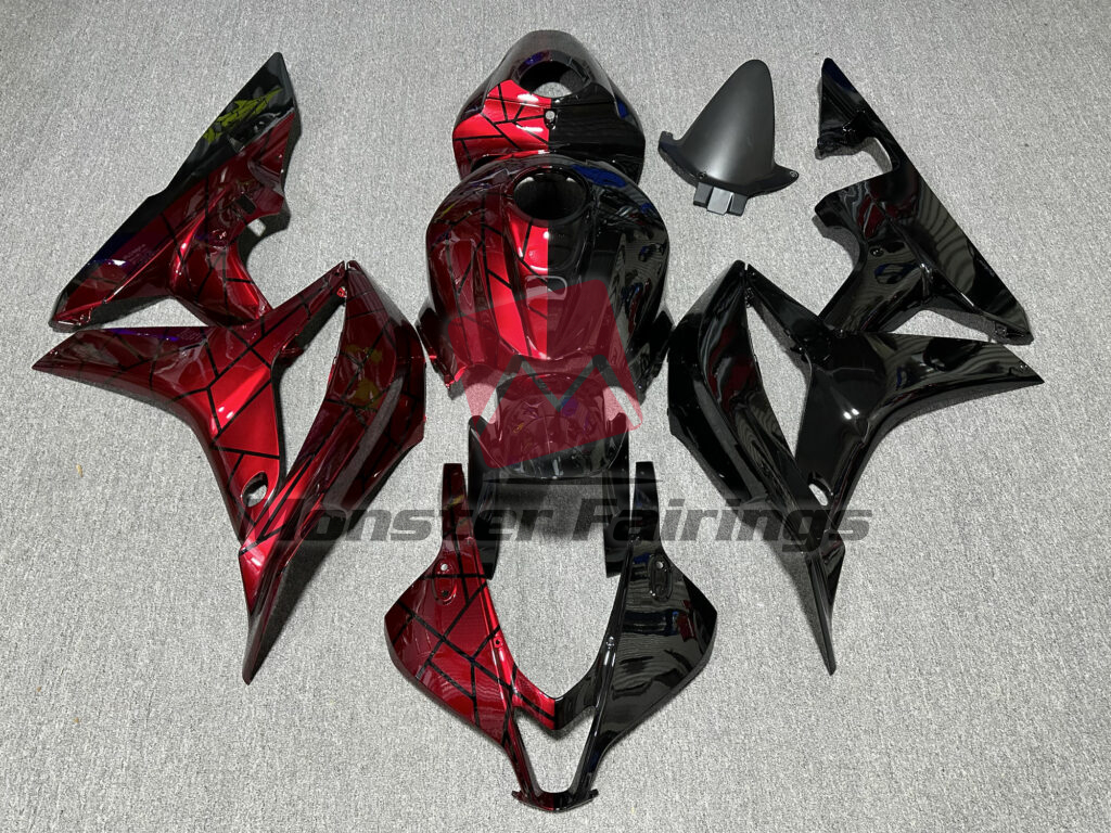 Honda CBR600RR 2007 - 2008 Gloss Candy Red & Black Pattern Split ABS fairings - custom motorcycle bodywork kit by Monster Fairings