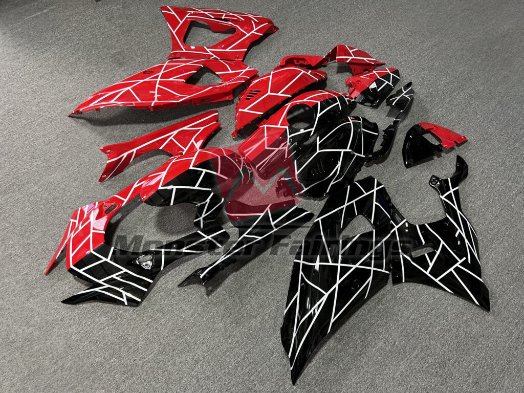 Yamaha R7 custom ABS fairings 2021 - 2025 in Gloss Red & Black With White Pattern Split - durable replacement kit, Monster Fairings