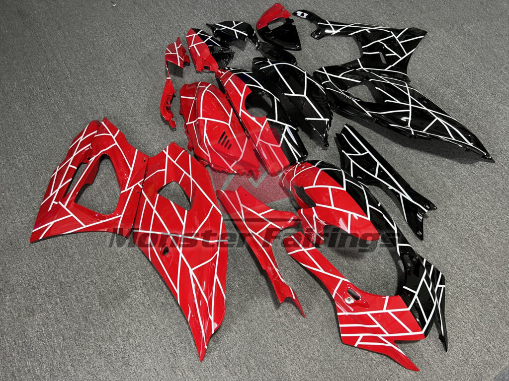Gloss Red & Black With White Pattern Split ABS fairings for Yamaha R7 2021 - 2025 - premium OEM fit kit by Monster Fairings