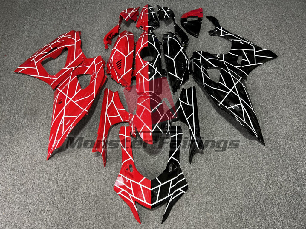 Yamaha R7 2021 - 2025 Gloss Red & Black With White Pattern Split ABS fairings - custom motorcycle bodywork kit by Monster Fairings
